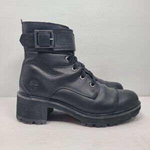 Timberland Kori Park Women's Black Leather Moto Buckle Lace Up Boots US Size 9